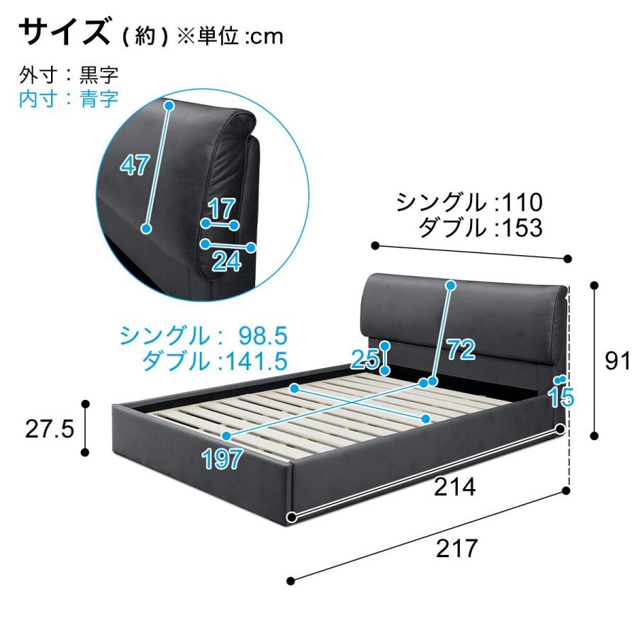 ニトリ（NITORI） ダブル 触り心地のよいレザー調ベッドフレーム (GY