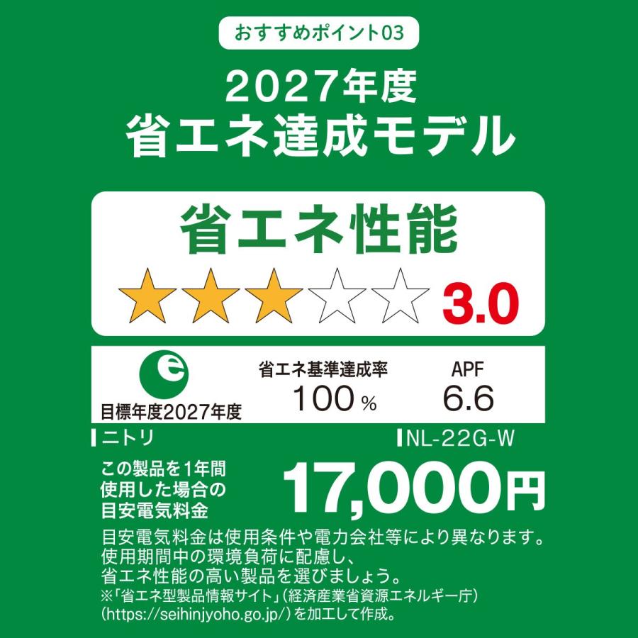 ルームエアコン NL-22G 省エネエアコン ニトリの8万円切るエアコン、朝までつけっぱなしでも省エネ