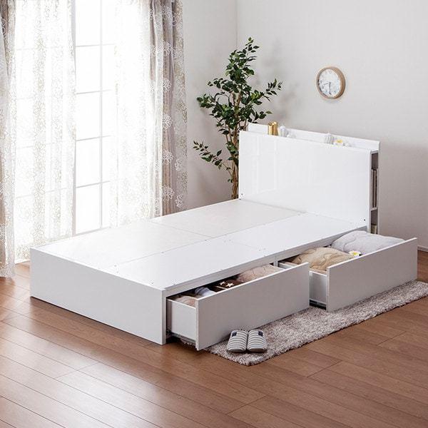 ダブル ベッドフレーム(カイト3 深型収納付き/WH) ニトリ :2217460