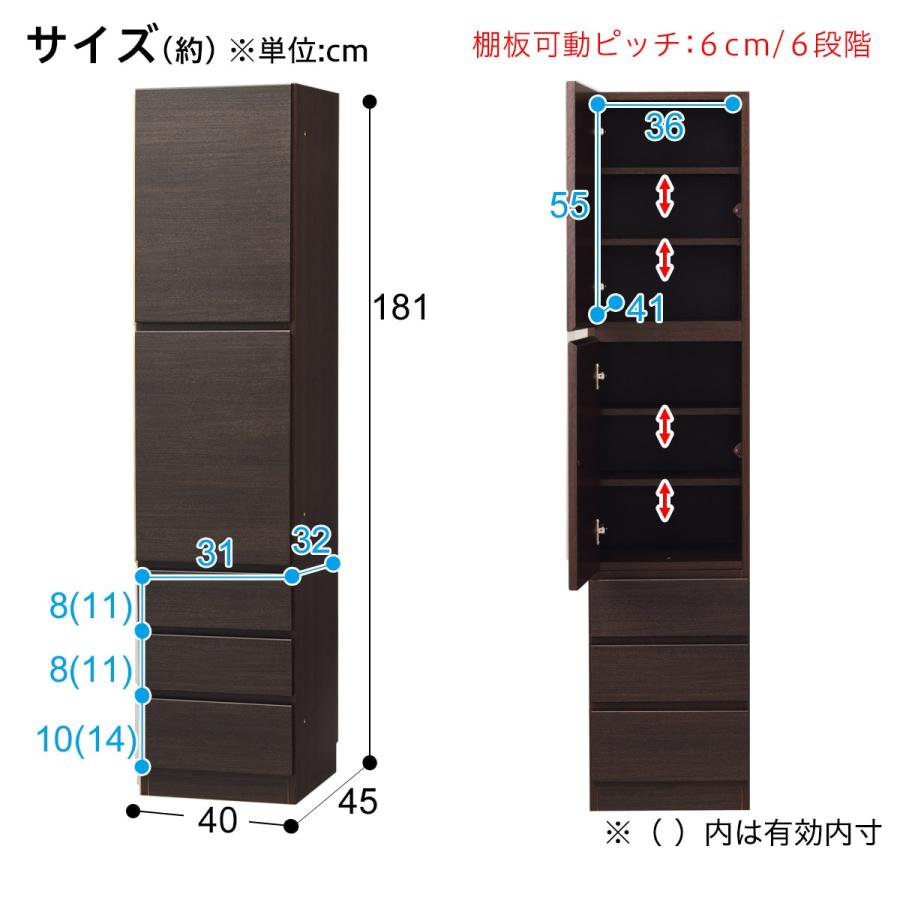 上置き付き壁面ユニットキャビネット(ウォーレン 40-2D3H DBR 右開き 