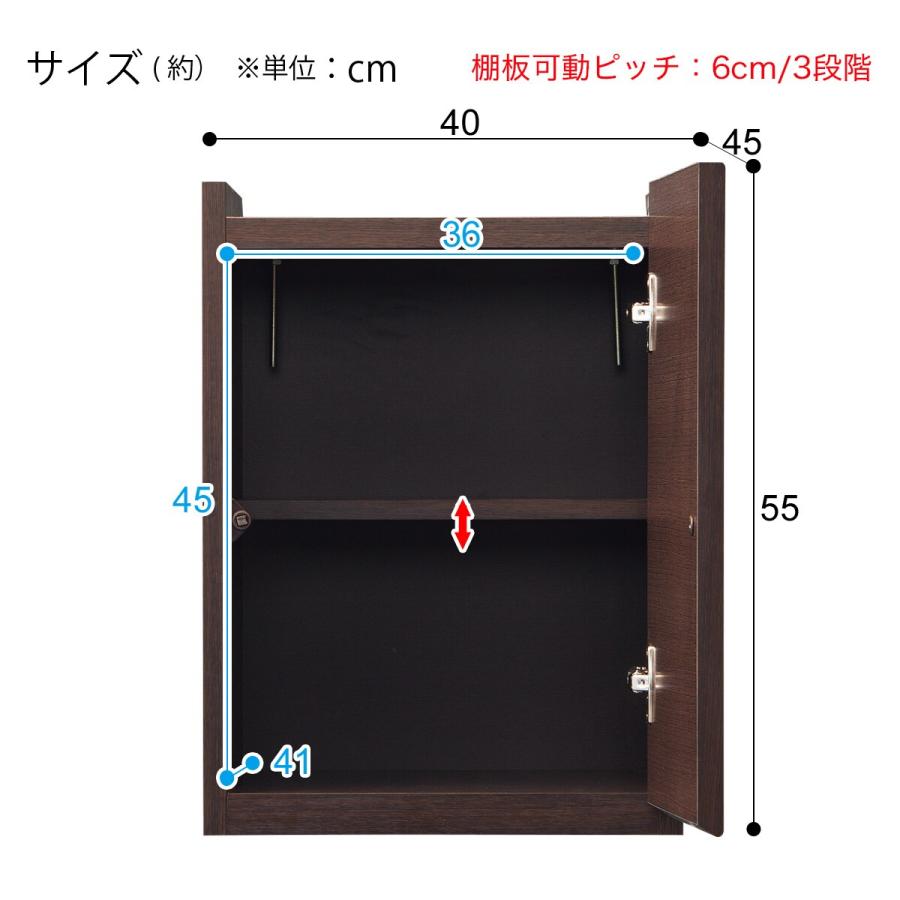 上置き付き壁面ユニットキャビネット(ウォーレン 40-2D3H DBR 右開き 