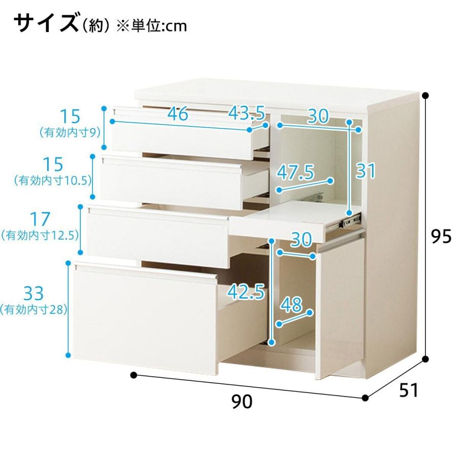 キッチンカウンター(レジューム90QH-R WH) キッチン収納 キッチンラック キッチンボード レンジ台 食器棚 ニトリ｜nitori-net｜20