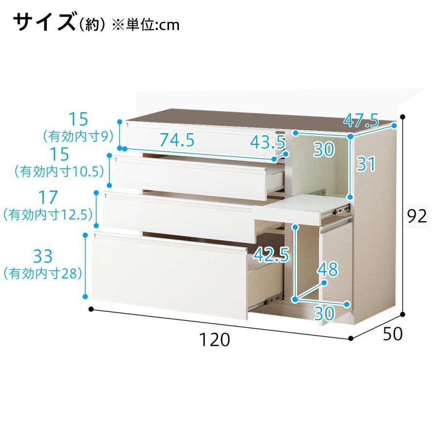 ニトリ 幅120cm キッチンボード( レジューム120-2TG-H WH/120
