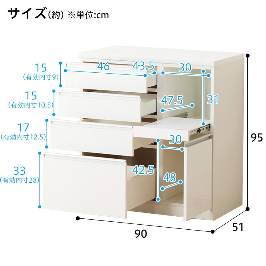 キッチンカウンター(レジューム 90QH-R WH) キッチン収納 キッチンラック キッチンボード レンジ台 食器棚 ニトリ｜nitori-net｜20