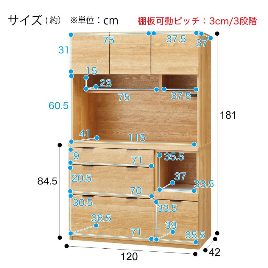 幅120cm キッチンボード(エトナ120KB LBR) レンジボード 