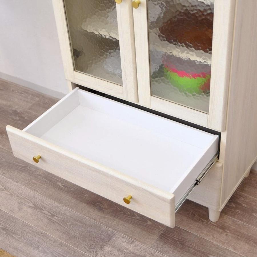 【新品】幅70㎝ キャビネット ナチュラル　フリル　アウトレット ニトリ 幅70cm 大人可愛いキャビネット 扉＋引き出しタイプ（WH