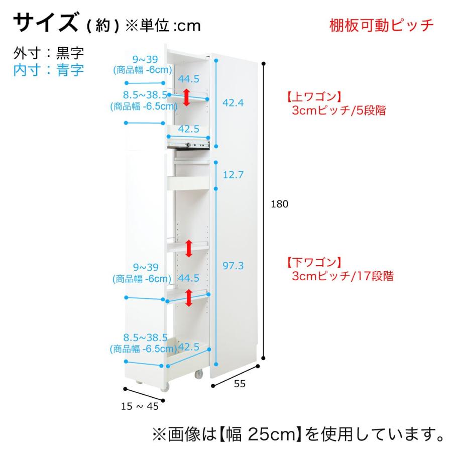 ニトリ（NITORI） パントリータイプ 幅1cm単位で選べる隙間ワゴン (幅 