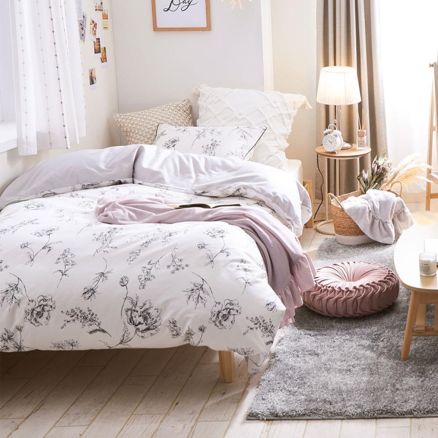 ニトリ 掛け布団カバー シングル(BW花ラインアート柄 S