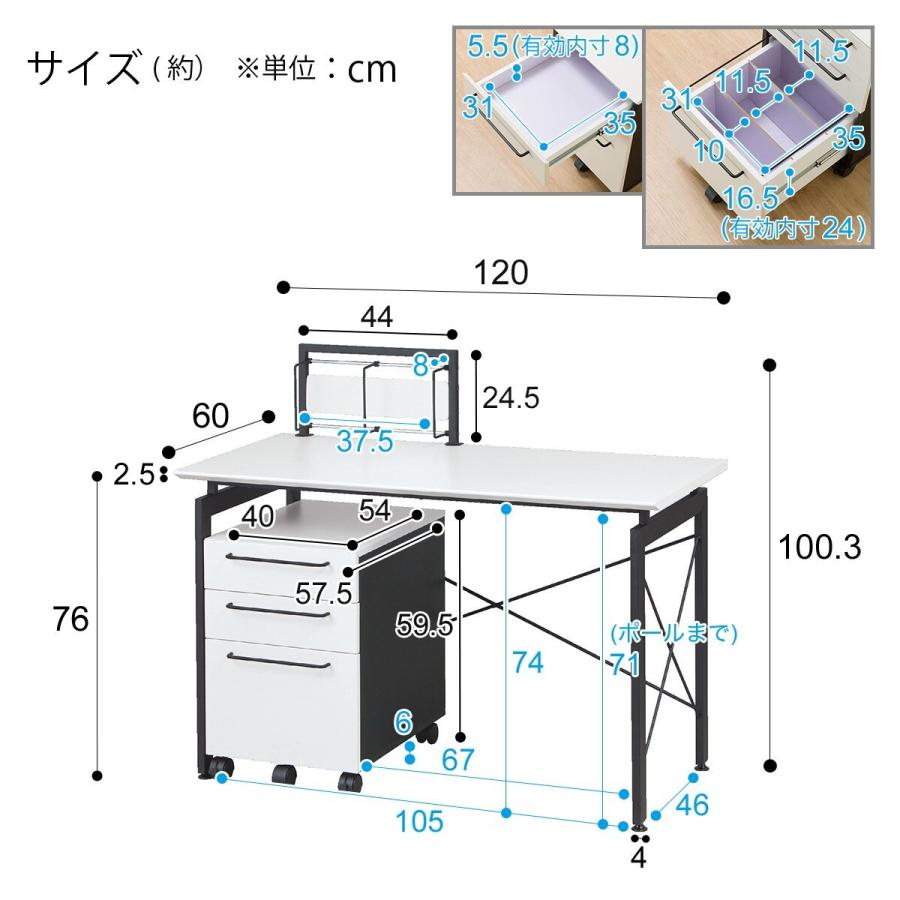 幅120cm デスクワゴンセット(サーヤ) パソコンデスク PCデスク ワーク