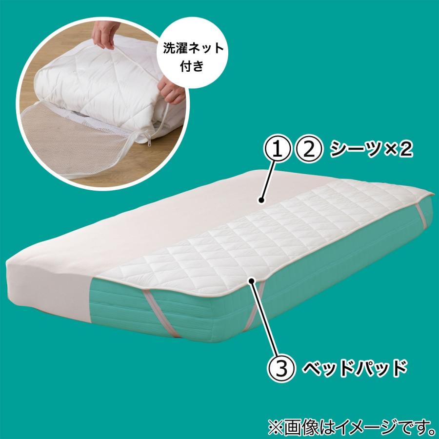NITORI シングル ベッドパッド　シーツ　洗濯ネット　2セット ニトリ（NITORI） ベッドパッド＆のびのびマルチすっぽりシーツ3点 布団・毛布