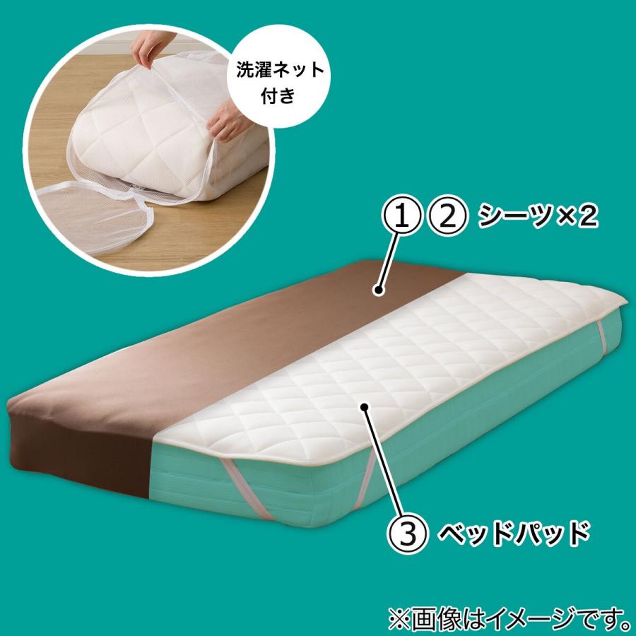 ニトリ 両面使えるベッドパッド＆のびのびマルチすっぽりシーツ3点セット ダブル ニトリ（NITORI） 両面使えるベッドパッド＆のびのびマルチすっぽり