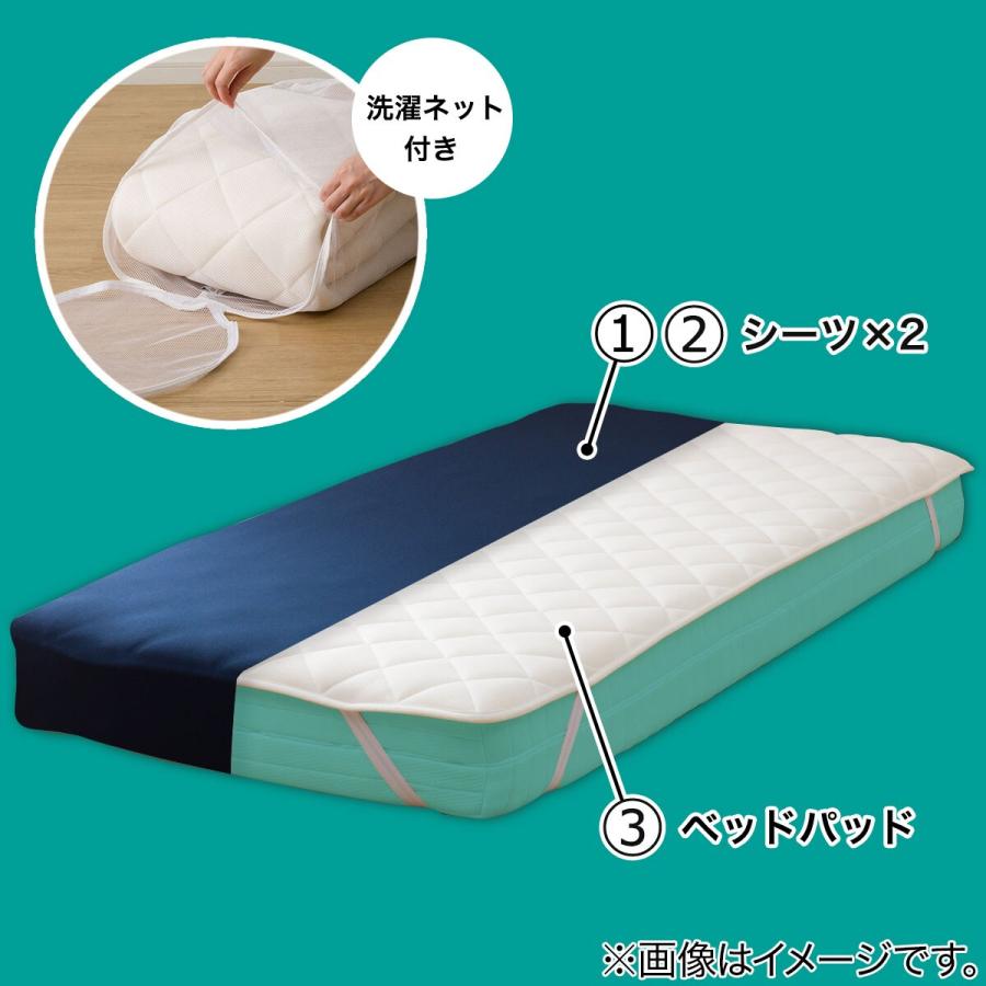 両面使えるベッドパッド＆のびのびマルチすっぽりシーツ3点セット セミダブル ニトリ（NITORI） 両面使えるベッドパッド＆のびのびマルチすっぽり