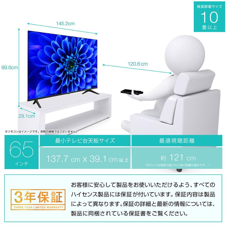 65v型4Kチューナー内蔵液晶テレビ(E6G)リサイクル回収あり ニトリ