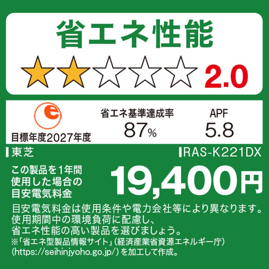 大清快 東芝 大清快プラズマ空清搭載エアコン 6畳用(RAS-K221DX) (標準
