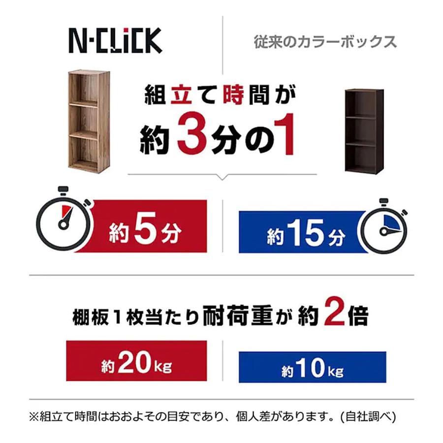 Nクリック 簡単組立て カラーボックス ディープ レギュラー3段