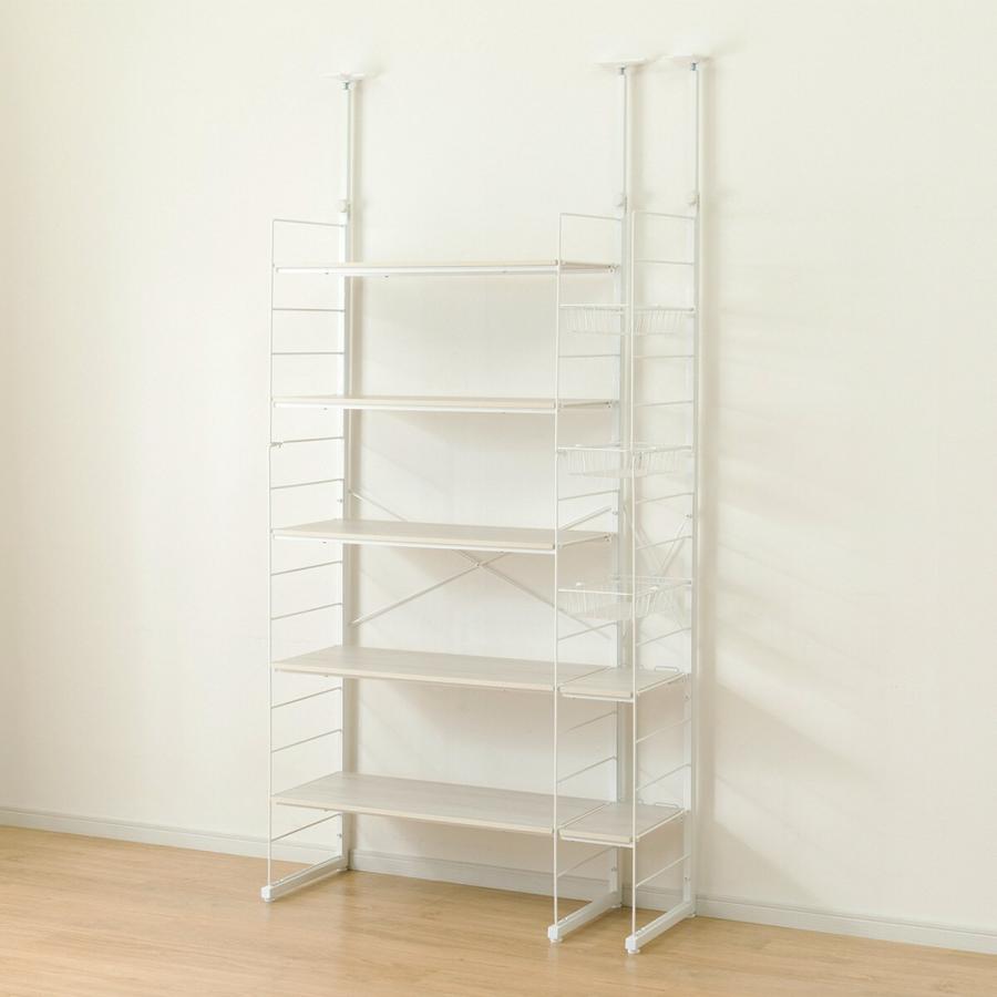 ニトリ 幅100cm 幅80+40/バスケット付き 突っ張り壁面収納N