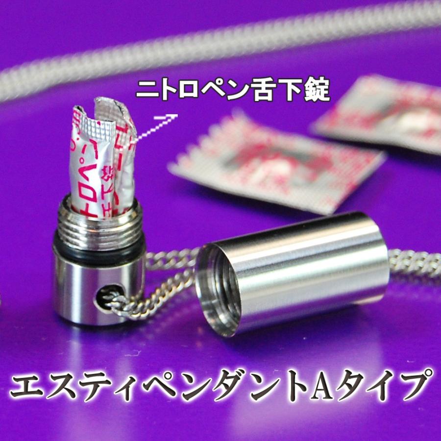 ピルケース ペンダント ネックレス ロケット 薬 ニトロ ペン2錠用 エスティペンダントA 文字入れ無し ネックレス チェーン長さ65センチ_1