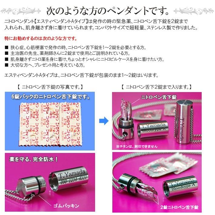 ピルケース ニトロケース 携帯 ニトロ 薬入れ ペンダント ネックレス 完全防水 ニトロペン舌下錠 1,2錠用 エスティペンダントAタイプ ネックレス長さ 70cmの画像
