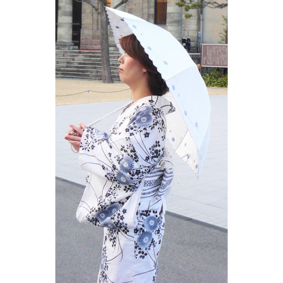 慈雨☆新品タグ付☆21年夏☆さらさらコットンフレアOP☆くすみ青☆手洗い可 折畳日傘 晴雨兼用 紫外線約99％カット 涼しい大人カワイイ