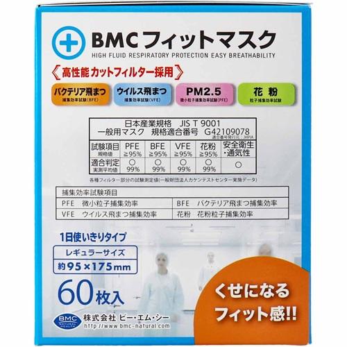 BMC フィットマスク　５０枚 ×２箱　計 100枚　ふつう　レギュラー BMC 活性炭入り フィットマスク 使い捨て不織布マスク レギュラー