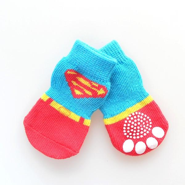 犬靴下 ネコポスメール便送料無料スーパーソックス　くつした 滑り止め ゴム付き 室内 ハイソックス ロングソックス 小型犬 中型犬 大型犬　S-XL 1セット4枚入 | 靴下屋