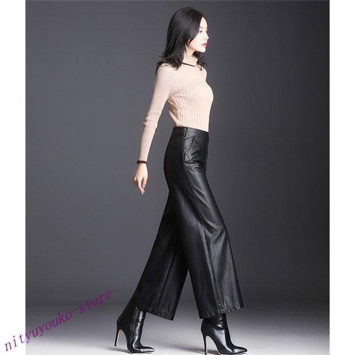 レザーパンツ レディース ガウチョパンツ フレア ワイドパンツ 九分丈 厚手 革 ボトムス Pu 秋冬 防寒 細身 体型カバー 美脚 高品質 Fitnvs One Leaf 通販 Yahoo ショッピング