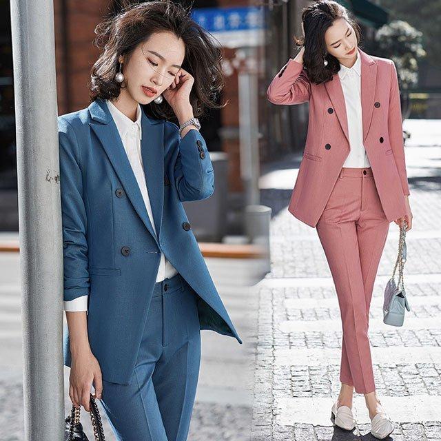 スーツ オシャレ レディース カジュアルスーツ セットアップ パンツスーツ ブラック 通勤 Ol 春 夏 秋 スーツ ブルー ピンク 2点セット Nit Kitoya One Leaf 通販 Yahoo ショッピング