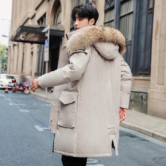 ダウンコート メンズ 大きいサイズ フード付き ファー ロングコート 黒 ブラック 秋冬新作 メンズアウター ダウンジャケット 開店祝い