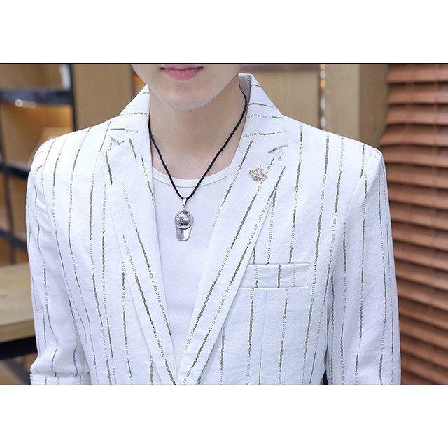 テーラードジャケット メンズ 7分袖 夏 ジャケット 薄手 サマージャケット ブラック ホワイト ストライプ スーツジャケット ブレザー 大きいサイズ く日はお得