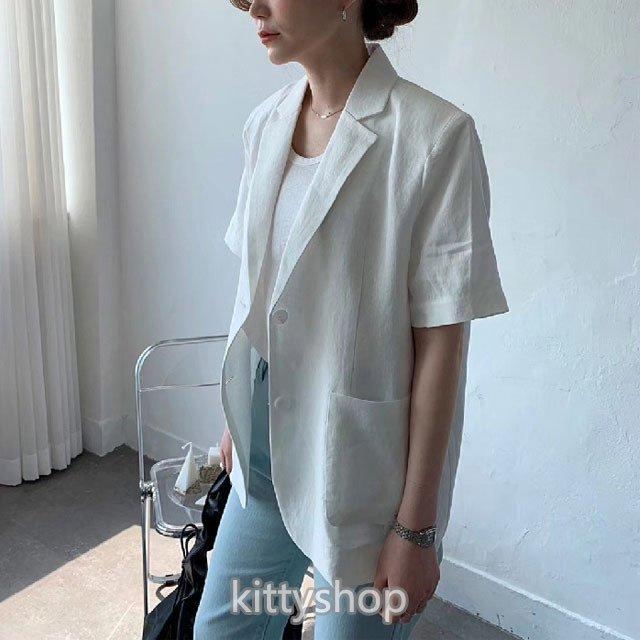 半袖 ジャケット レディース 夏 リネンジャケット 韓国風 綿麻ジャケット ゆったり サマージャケット ベージュ カジュアル 薄手 ライトアウター Nit Kitoya One Leaf 通販 Yahoo ショッピング