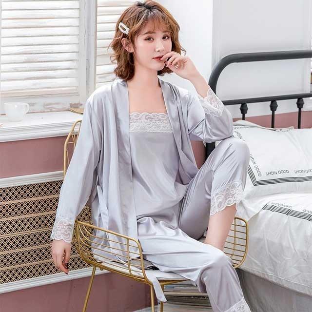 マルチボーダーシリーズ 絹パジャマ 3点セット ルームウェア レディース キャミソール ロングパンツ ナイトウェア 春夏秋冬 前開き 長袖 上品 部屋着 寝巻 30代 40代 Www Vtx Eus