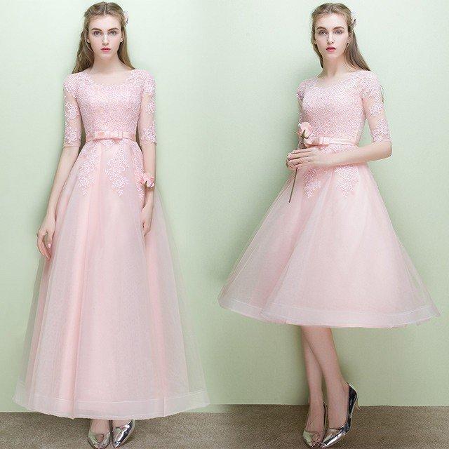パーティードレス ミモレ丈 ピンク ドレス 五分袖 ロングドレス 二次会 袖あり Aライン 発表会ドレス フォーマル 結婚式 お呼ばれ Nit Kitoya One Leaf 通販 Yahoo ショッピング