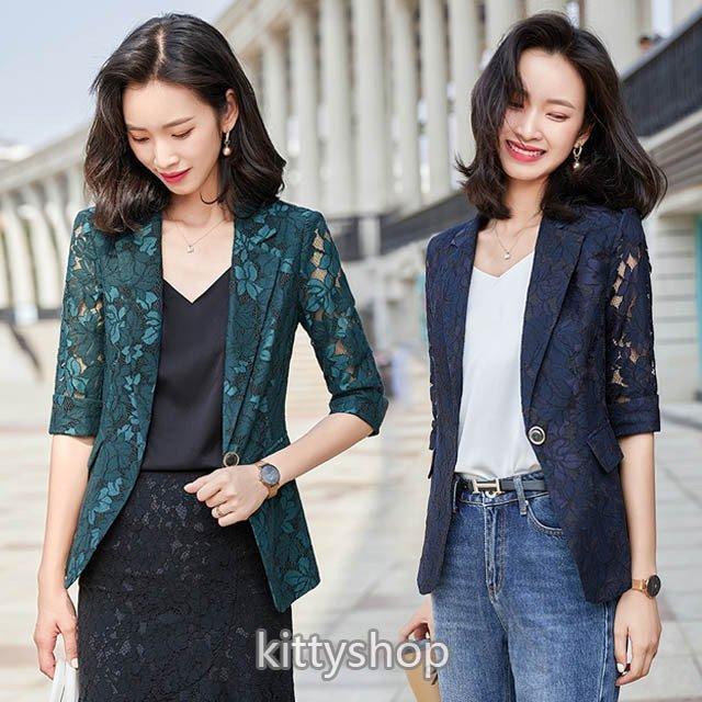 ジャケット レディース 夏 レース テーラードジャケット オシャレ サマージャケット 7分袖 ジャケット ネイビー 紺色 薄手 緑ジャケット グリーン Nit Kitoya One Leaf 通販 Yahoo ショッピング