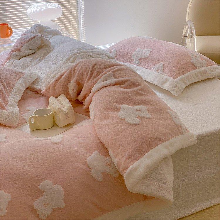 超格安セール ピンク 枕カバー 布団カバー 4点セット 冬 掛カバー 敷カバーセット 韓国風 可愛い 女の子 韓国風 ダブル 掛カバー 枕カバー 寝具 ベッド用品 ふわふわ 暖かい ブルー Nit Kitoya One Leaf 割引卸売り