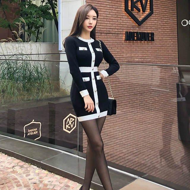 黒 ニットワンピース ミニ丈 長袖 春 秋 タイトワンピース ニット 代 30代 ブラック ショート丈ワンピース ニットワンピ 韓国風 コーデ Nit Kitoya One Leaf 通販 Yahoo ショッピング