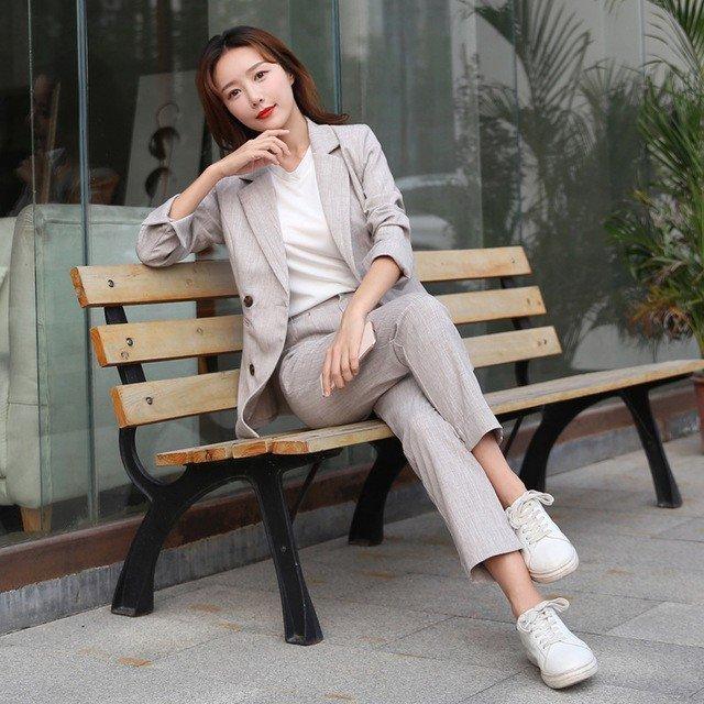 500円引きクーポン 通勤 Ol パンツスーツ レディース フォーマル 2点セット オフィススーツ グレー スーツ 春 秋 上品 スリム 着痩せ 代 30代 Www Tp Packaging Com