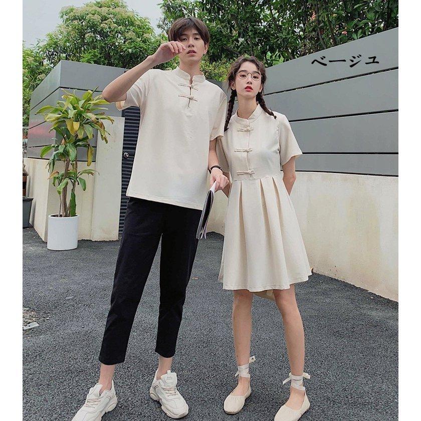 綿麻 ペアルックセット カップル シャツ 上下セット ワンピースペアルック半袖 お揃い服 無地 プセット カップル夏服 単品売り Onlnans One Leaf 通販 Yahoo ショッピング