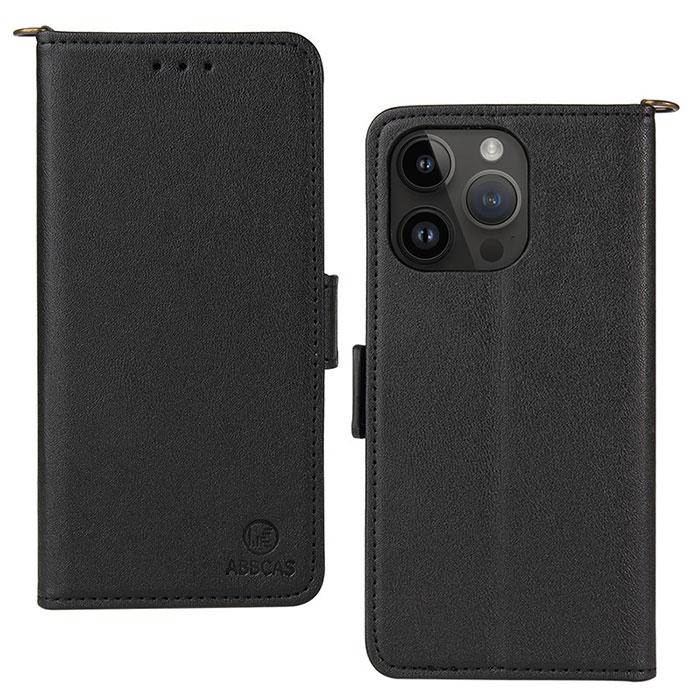 DEMIU 手帳型ケース iPhone15proブラック ストラップ付き ケース 手帳型 ストラップ付き iPhone15Pro iPhone15ProMax 耐衝撃