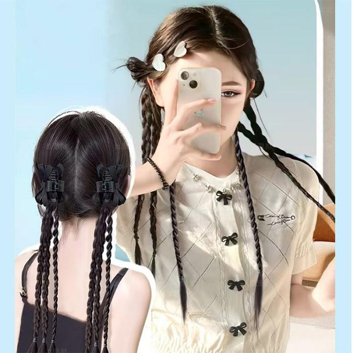 三つ編み ロープ編み ヘアクリップ付き エクステ 2本セット 編み込み