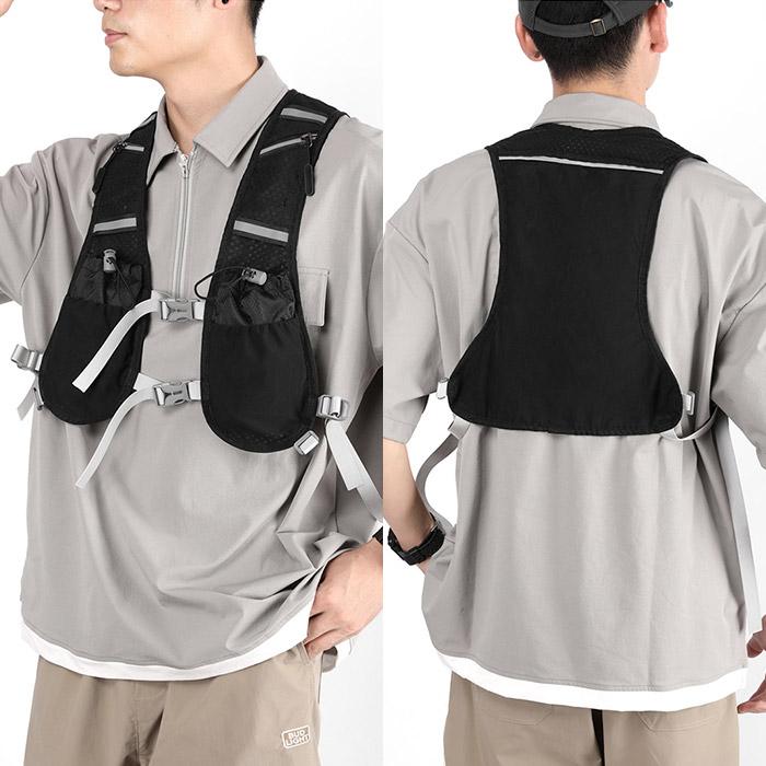 ランニングベスト ブラック 4ポケット ランニングベスト リュック 多機能 ポケットたくさん アウトドアベスト