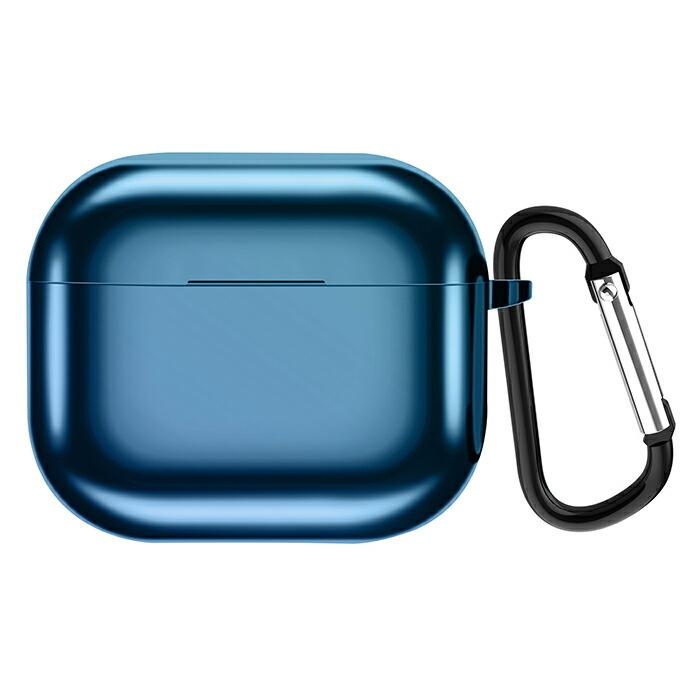 AirPods 3 ケース 第3世代 カバー カラビナ付き TPUケース　ブルー airpods3 ケース 耐衝撃 ワイヤレス充電対応 メタリックカラー TPU