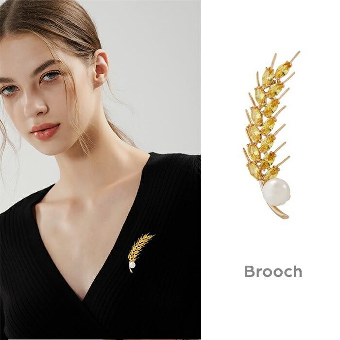 ブローチ 麦 パール レディース ジルコン コサージュ ゴールド 麦穂