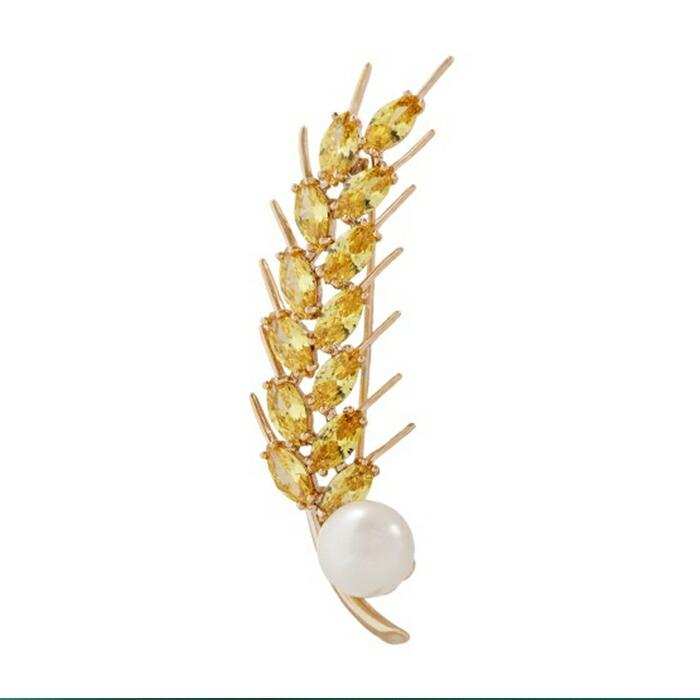 ブローチ 麦 パール レディース ジルコン コサージュ ゴールド 麦穂