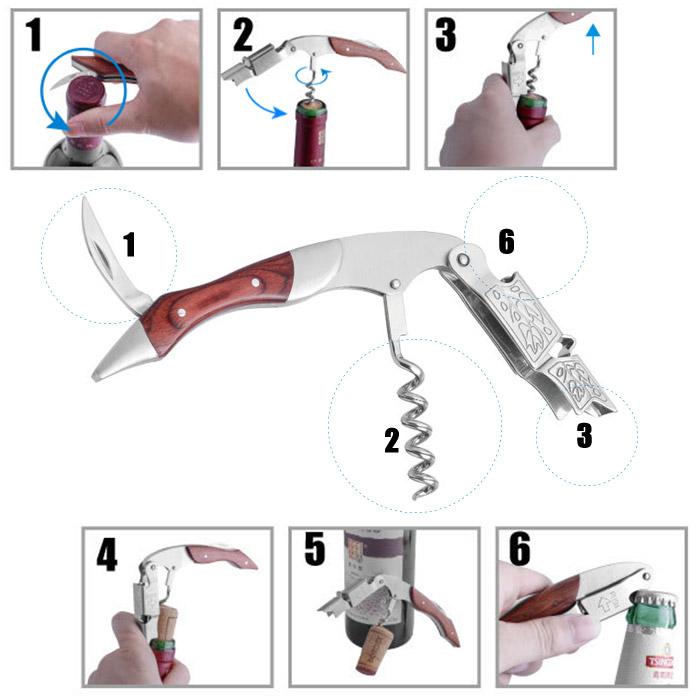 ワイン オープナー 栓抜き ソムリエナイフ コルク抜き ステンレス 木目柄 収納ケース付き 多機能 ナイフ スクリュー 専用ケース付き ボトルオープナー｜niuniushop｜10