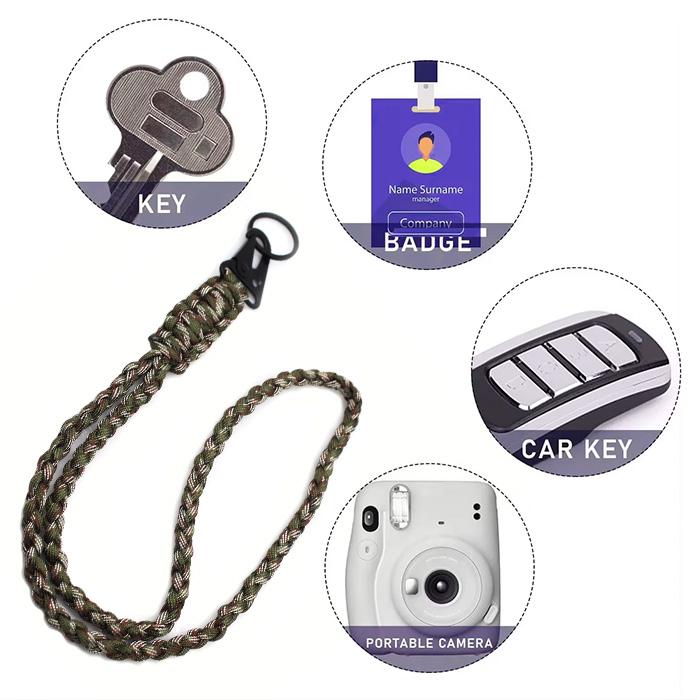 パラコードストラップ 迷彩柄 スマホ 編み込み ネックストラップ 首