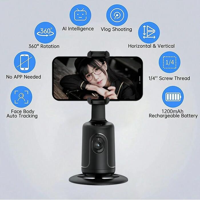 スマホ用ジンバル AI搭載 オートフェイストラッキング 360°回転 自動顔