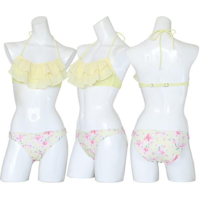 Lサイズ ビキニ 水着 レディース 3点セット 体型カバー フリル ハイ