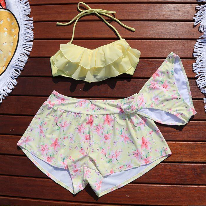 Lサイズ ビキニ 水着 レディース 3点セット 体型カバー フリル ハイ