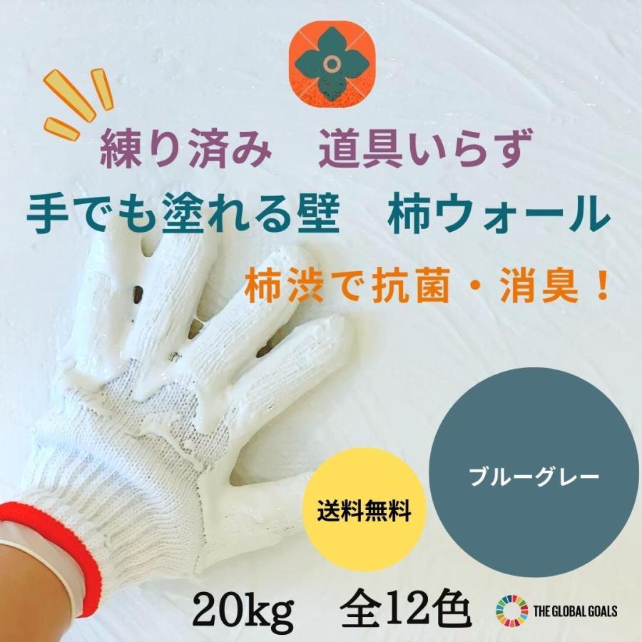 珪藻土 ブルーグレー 漆喰  DIY  抗菌 消臭 除湿 内装用 リフォーム 塗料 壁紙 自然素材 国産 ペーストタイプ リノベ 柿渋塗り壁 20kg 全12色