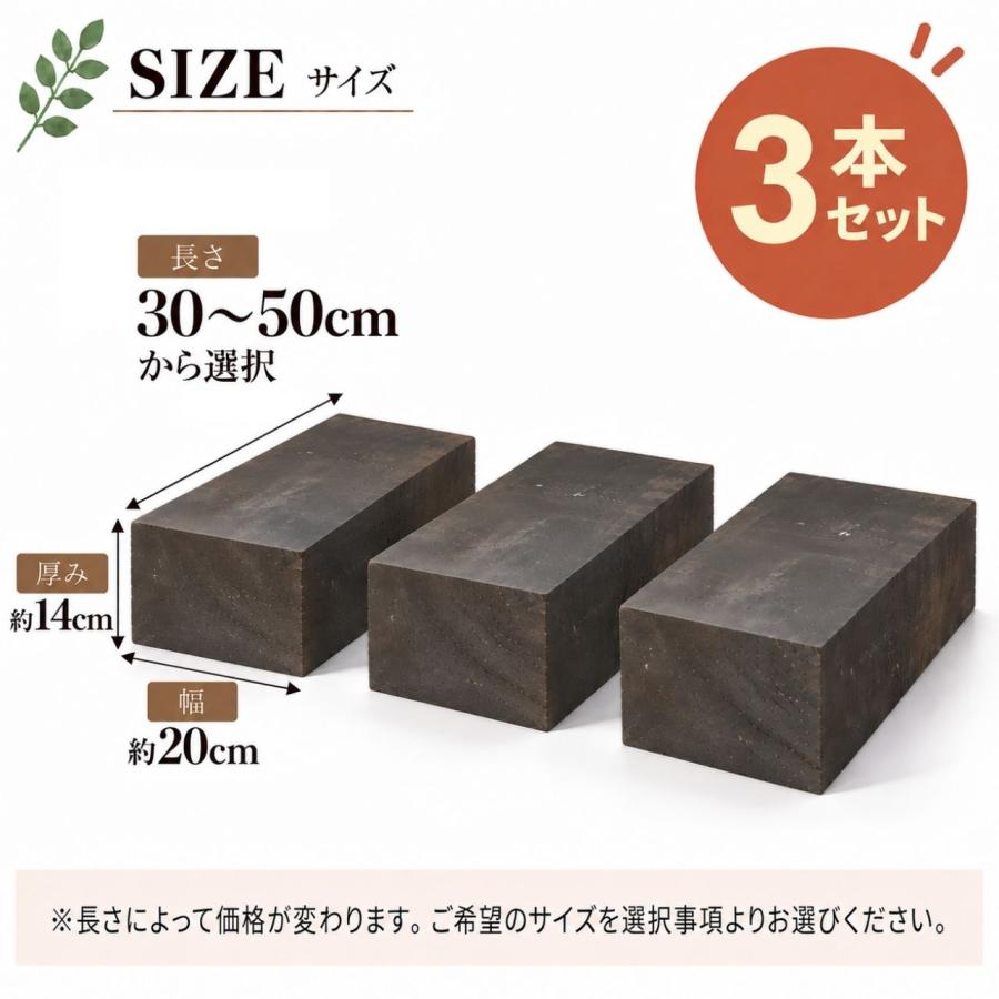 枕木 天然木 選べる長さ30〜50cm 3本 庭 ガーデニング ガーデン枕木